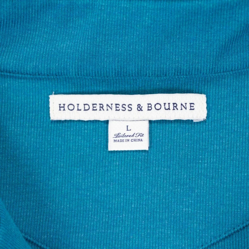 Holderness & Bourne Mens L Teal 1/4 Zip Pullover Tailored Fit Cotton Stretch‎
